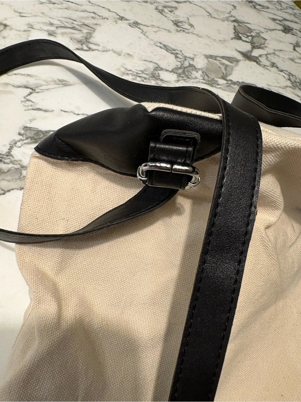 Deux Lux Beige Canvas Backpack with Black Faux Leather Accents